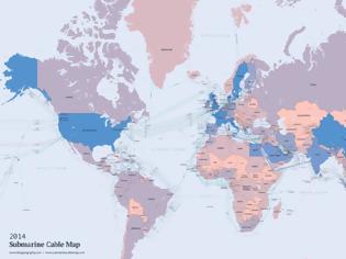 Φωτογραφία για Αυτός είναι ο παγκόσμιος χάρτης με τα υποθαλάσσια καλώδια του Internet για το 2014