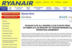 Διακόπτει τις πτήσεις σε Κω και Ρόδο η Ryanair επιρρίπτοντας ευθύνες στις τοπικές αρχές