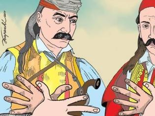 Φωτογραφία για Σάλος με σκίτσο που δείχνει τον Κολοκοτρώνη και τον Μπότσαρη να σχηματίζουν τον αλβανικό αετό - ΦΩΤΟ