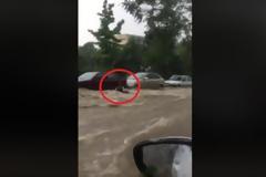 Βίντεο – ΣΟΚ: Η στιγμή που χείμαρρος παρασύρει γυναίκα στη Θεσσαλονίκη