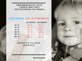 Φωτογραφία για ΕΛ.ΑΣ.: Γιατί ένα παιδί θα πεθάνει αν το αφήσετε στο αμάξι, ενώ έξω έχει 29º C