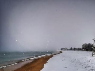 Φωτογραφία για Σφοδρή χιονόπτωση στην Χαλκιδική - Το έστρωσε και στις παραλίες