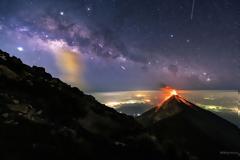 A Volcano of Fire under a Milky Way of Stars