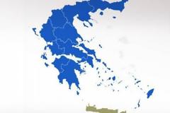 Γαλάζιος ο χάρτης της Ελλάδας στις περιφέρειες και τους μεγάλους Δήμους