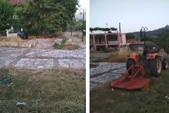 Εθελοντική καθαριότητα στην πλατεία στο ΚΑΡΑΪΣΚΑΚΗ Ξηρομέρου -ΦΩΤΟ