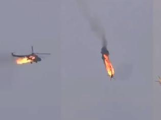 Φωτογραφία για Συγκλονιστικό βίντεο από τη Συρία: Ελικόπτερο τυλίγεται στις φλόγες και συντρίβεται στο Ιντλίμπ