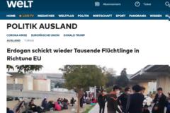 Ο Ερντογάν στέλνει χιλιάδες πρόσφυγες πάλι προς την Ε.Ε., γράφει η Welt