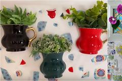 DIY Ψηφιδωτά τοίχου με φυτά από σπασμένες κούπες