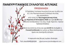 Κόβει την πρωτοχρονιάτικη πίτα του ο Πανευρυτανικός Σύλλογος Αιτωλοακαρνανίας την Κυριακή 12 Ιανουαρίου, 2025.