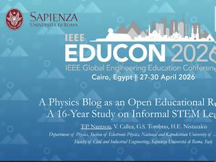 Φωτογραφία για Το Πειράματα Φυσικής με Απλά Υλικά παρουσιάστηκε στο παγκόσμιο συνέδριο IEEE EDUCON