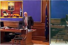 Τελικά ο Παπαδήμος δεν έβγαλε την Ελληνική σημαία από το γραφείο του.