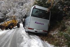 Τουριστικό λεωφορείο εκτός πορείας λόγω... χιονιού στην Καλαμπάκα