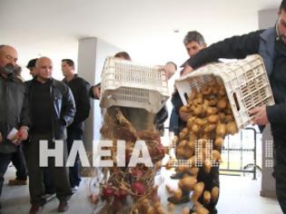 Φωτογραφία για Πύργος: Σκόρπισαν αγροτικά προϊόντα και γάλα οι αγρότες σε Διοικητήριο ΔΟΥ - Δείτε video