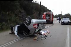 Πήρε τούμπα Ι.Χ. στην στροφή καρμανιόλα του Αη - Γιώργη στην Αμφιλοχία