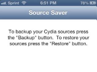 Φωτογραφία για Source Saver: Cydia tweak new free...κρατήστε backup τον cydia εύκολα