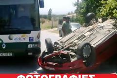 Δείτε φωτογραφίες από το απίστευτο τροχαίο του Ι.Χ. με λεωφορείο στην Αρτέμιδα