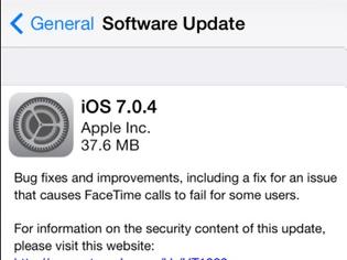 Φωτογραφία για Η Apple έκανε διαθέσιμο το ios 7.0.4 με διορθώσεις σφαλμάτων