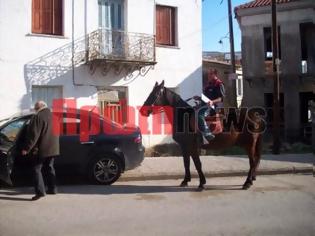 Φωτογραφία για Αμαλιάδα: Παρέδωσε πινακίδες καβάλα στο άλογο