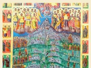 Φωτογραφία για 4160 - Γενική άποψη του Aγίου Όρους με τα καθιδρύματα,απόστολοι, αρχάγγελοι, μοναχοί και άγιοι