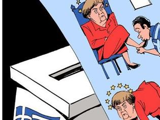 Φωτογραφία για H γελοιογραφία της Telegraph για τις ελληνικές εκλογές: Οι Ελληνες έδωσαν κλωτσιά στην Μέρκελ