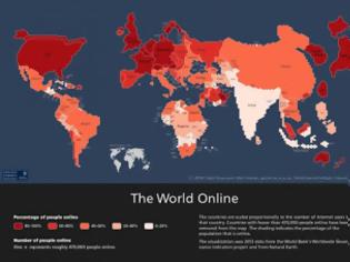 Φωτογραφία για Παγκόσμιος χάρτης δείχνει τον αριθμό των χρηστών του διαδικτύου