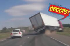 Ένας απρόσεκτος οδηγός Ι.Χ. φτάνει για να τουμπάρει φορτηγό.... [video]