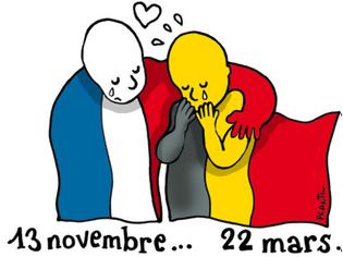 Φωτογραφία για Γαλλία και Βέλγιο «δακρύζουν» αγκαλιασμένες: Το σκίτσο της Le Monde για τις επιθέσεις