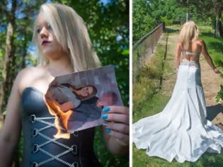 Φωτογραφία για Απίστευτο! Γιατί αυτή η γυναίκα σκίζει φωτογραφίες και καίει το νυφικό της;