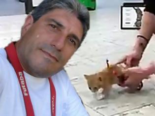 Φωτογραφία για ΧΙΛΙΑ ΜΠΡΑΒΟ ΚΟΣΜΑ: Κατασκευάζει στην Λήμνο ειδικό καροτσάκι για να περπατήσει παράλυτο γατάκι [video]